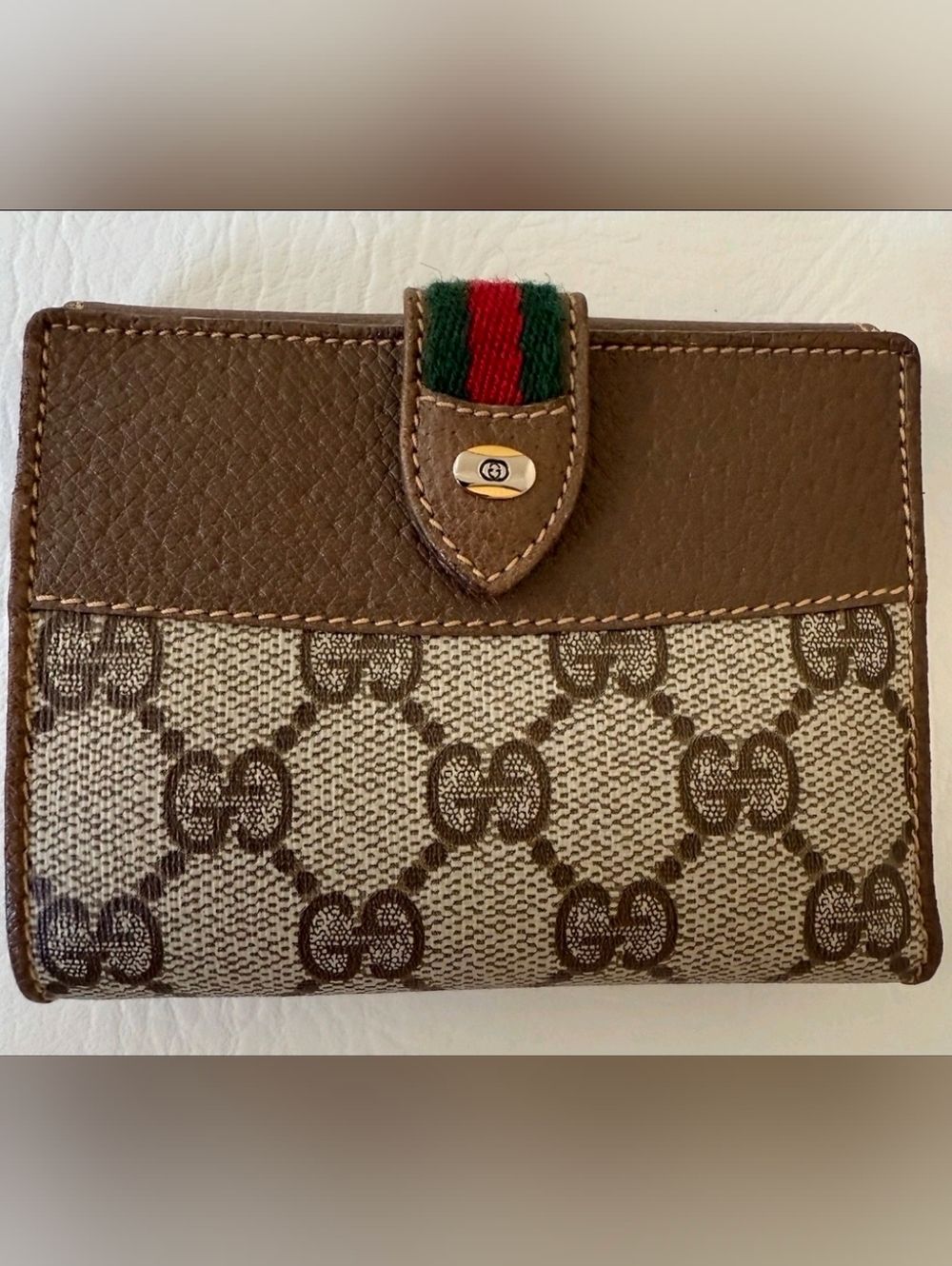 Gucci Beige GG Canvas & Leather Bifold Wallet with Web Stripe - Picture 2 of 10
